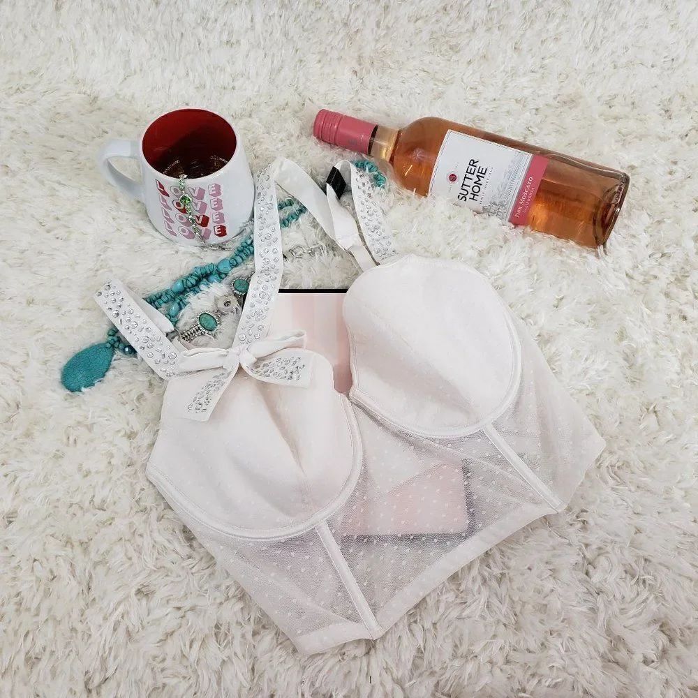 VS Dream Angels White Rhinestones Lined Demi Bra